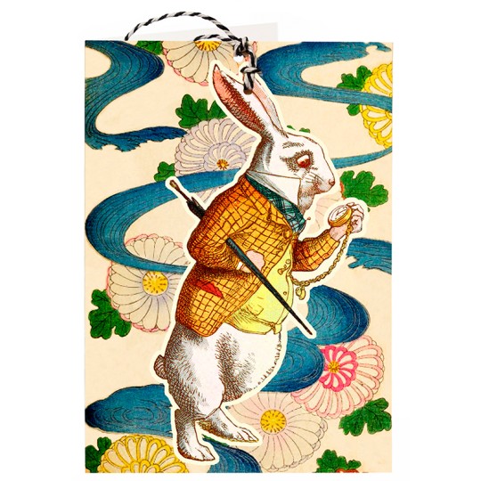 White Rabbit on Floral Alice in Wonderland Card ~ England